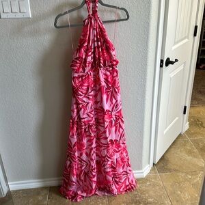 Beautiful tropical print halter backless dress nwt large